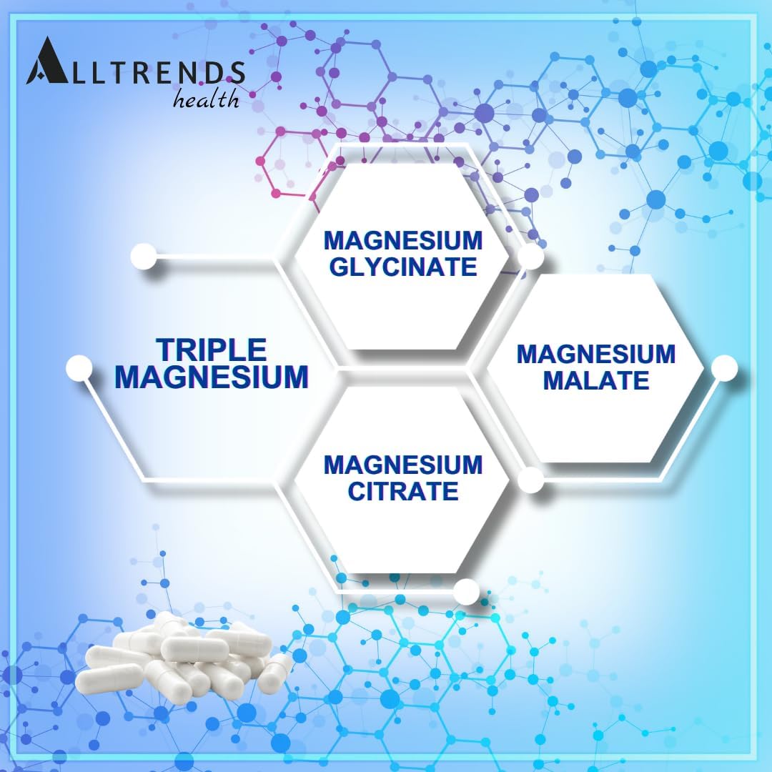 High Potency Triple Magnesium Complex 450mg | Glycinate, Malate, Citrate | Non-GMO, Gluten Free, Soy Free | 90 Capsules