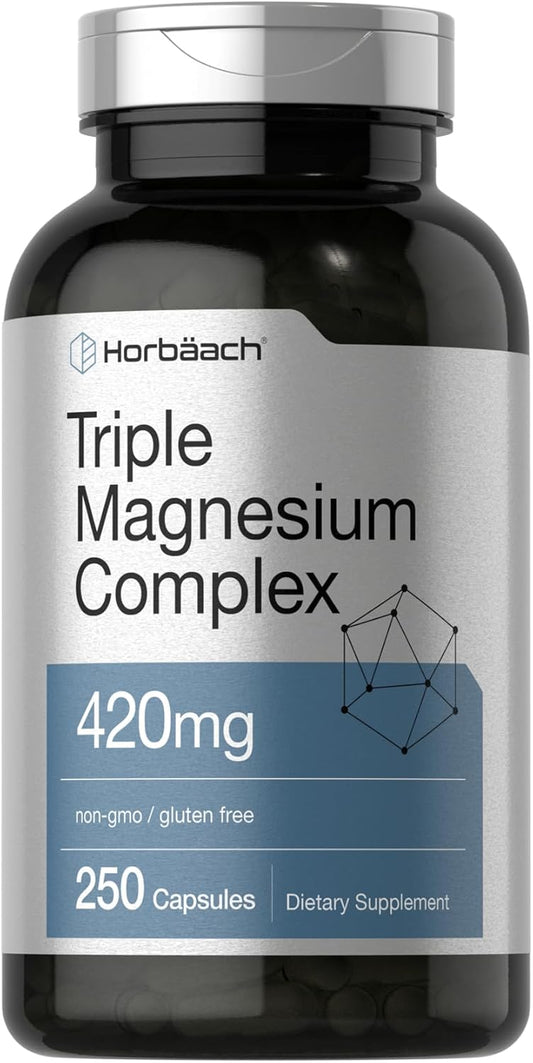 High Potency Triple Magnesium Complex Capsules | 420mg | 250 Count | Non-GMO & Gluten-Free | Magnesium Oxide, Citrate, Aspartate Supplement