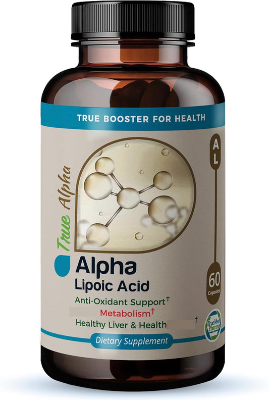High Potency TRUEMED Alpha Lipoic Acid 600mg Supplement for Energy, Cellular Health, Immunity, Skin & Metabolism - 60 Capsules