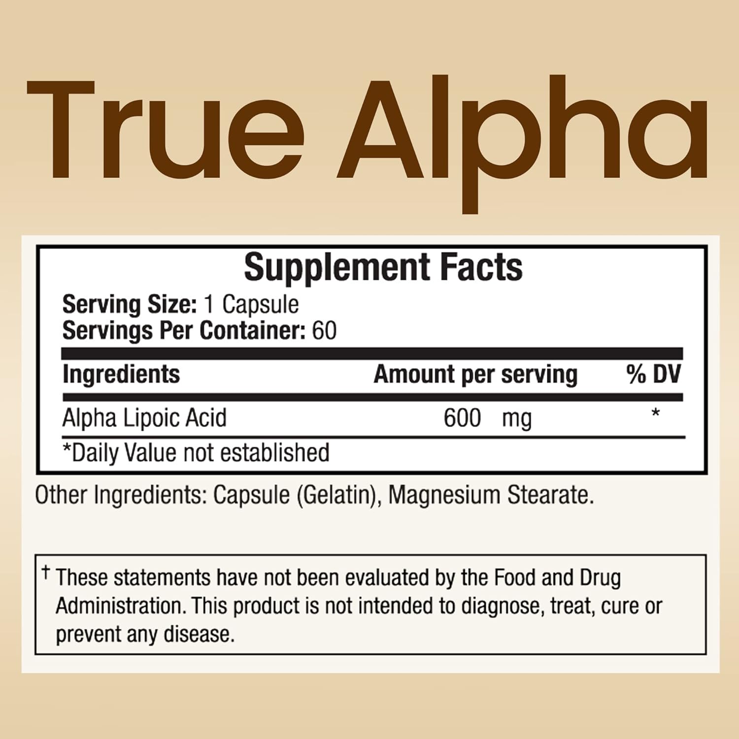High Potency TRUEMED Alpha Lipoic Acid 600mg Supplement for Energy, Cellular Health, Immunity, Skin & Metabolism - 60 Capsules