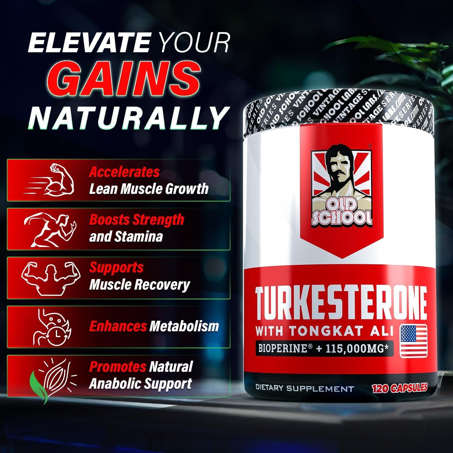 High Potency Turkesterone Supplement for Lean Muscle Growth & Stamina - 15,000mg + BioPerine - USA Made - 120 Capsules
