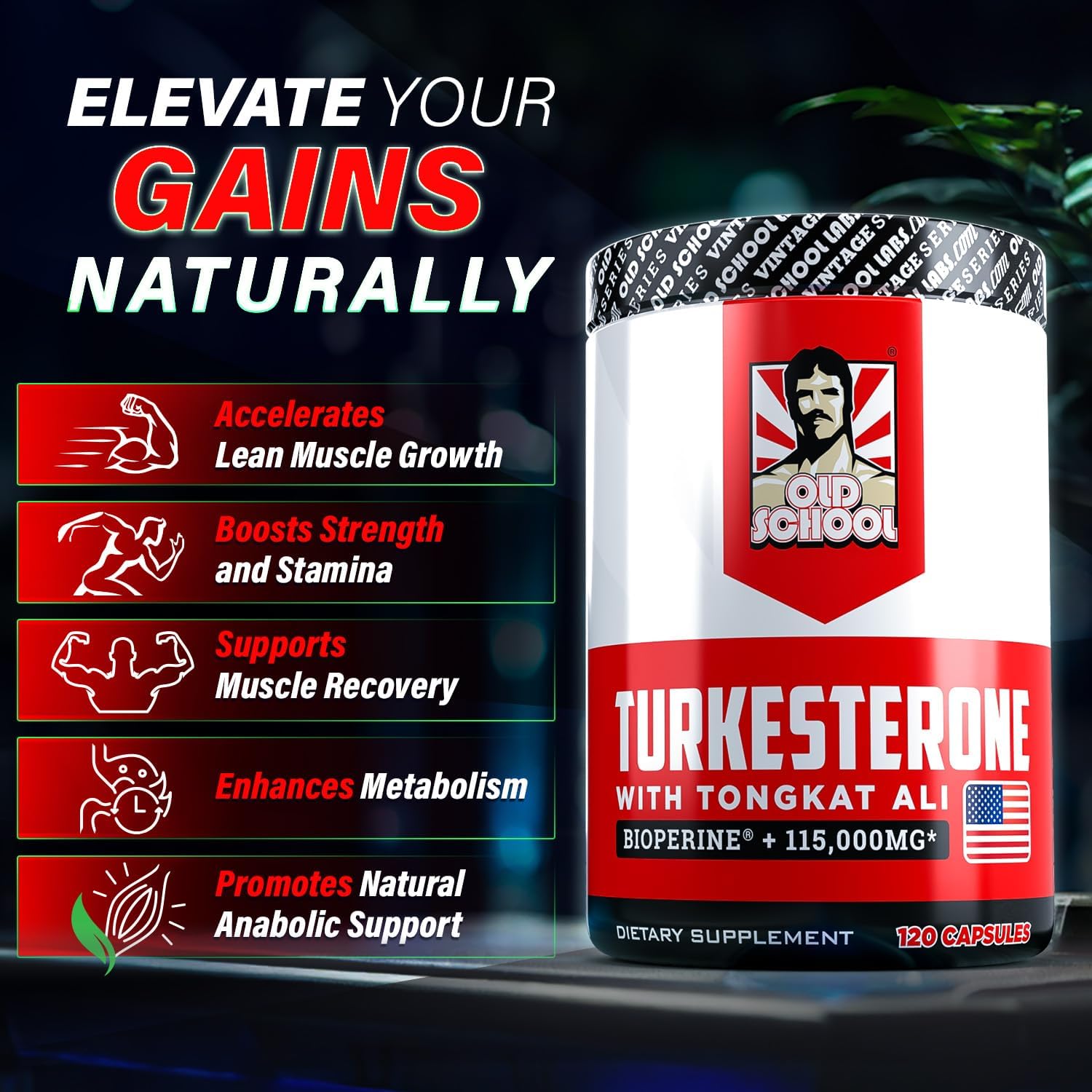High Potency Turkesterone Supplement for Lean Muscle Growth & Stamina - 15,000mg + BioPerine - USA Made - 120 Capsules