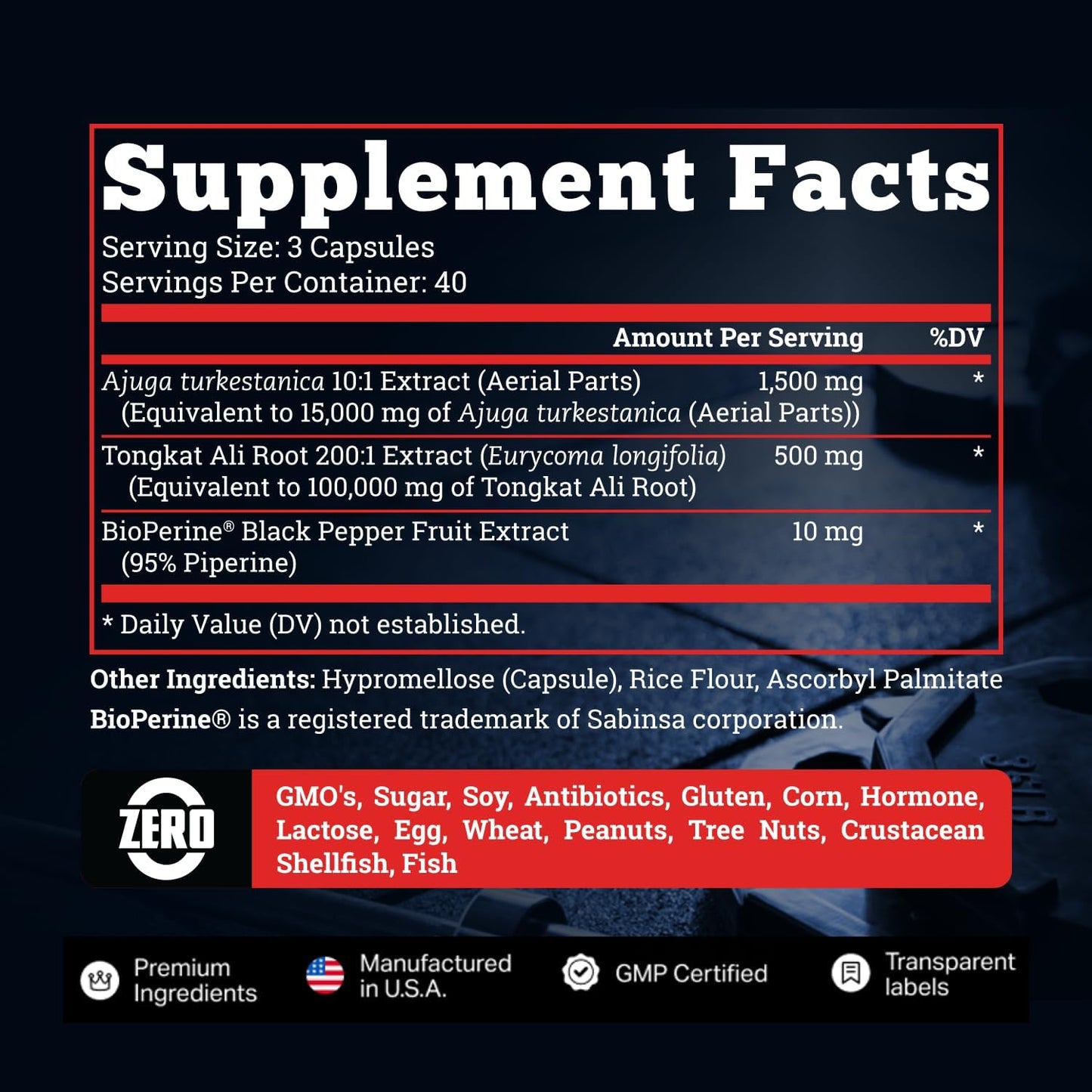 High Potency Turkesterone Supplement for Lean Muscle Growth & Stamina - 15,000mg + BioPerine - USA Made - 120 Capsules