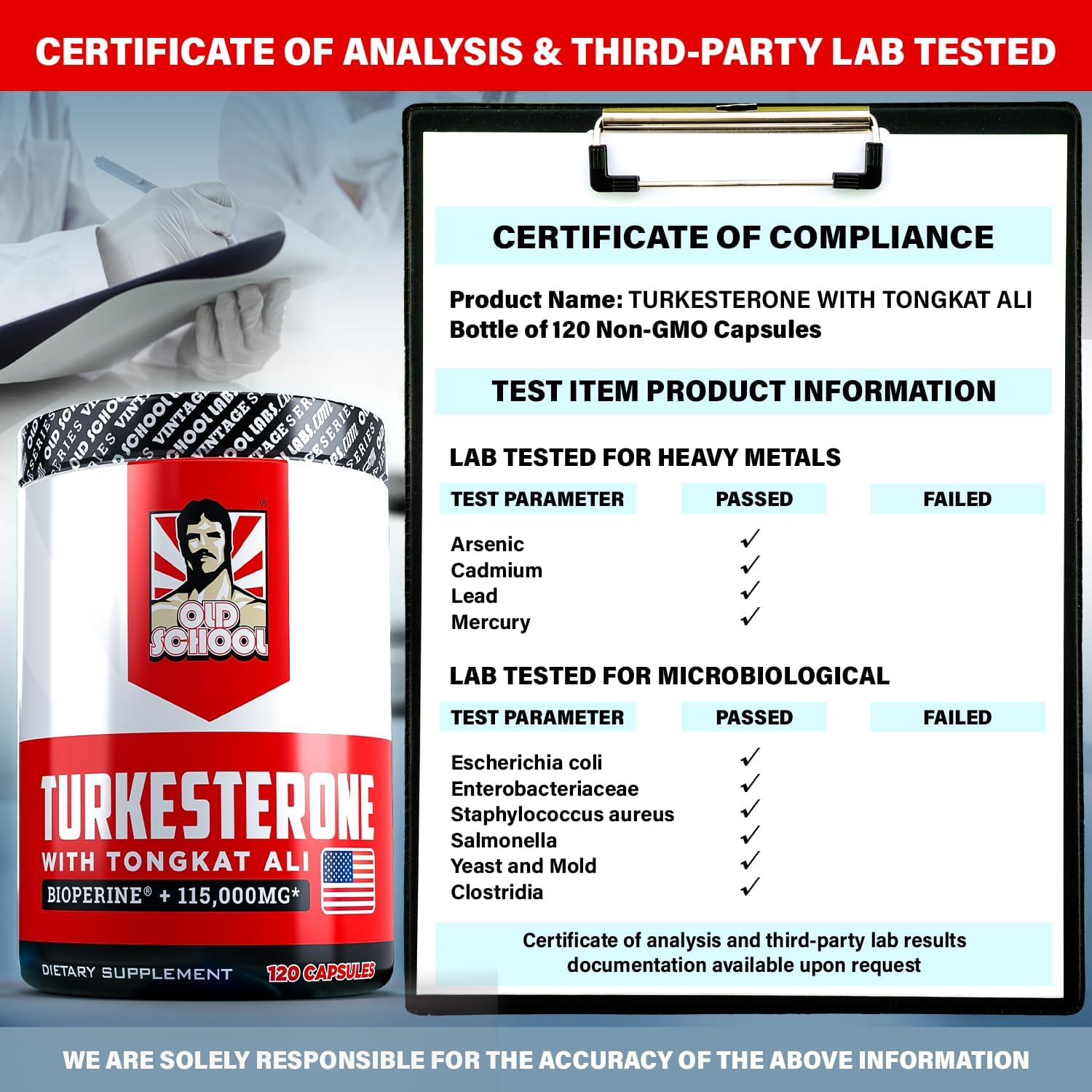 High Potency Turkesterone Supplement for Lean Muscle Growth & Stamina - 15,000mg + BioPerine - USA Made - 120 Capsules