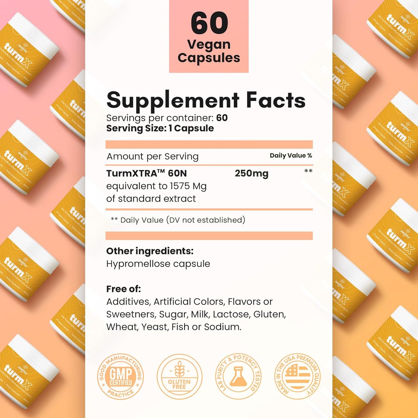 High-Potency Turmeric Capsules for Joint Support - Non-GMO Turmeric Supplements, 250mg per Capsule, 60 Vegan Capsules by Zealthy Life