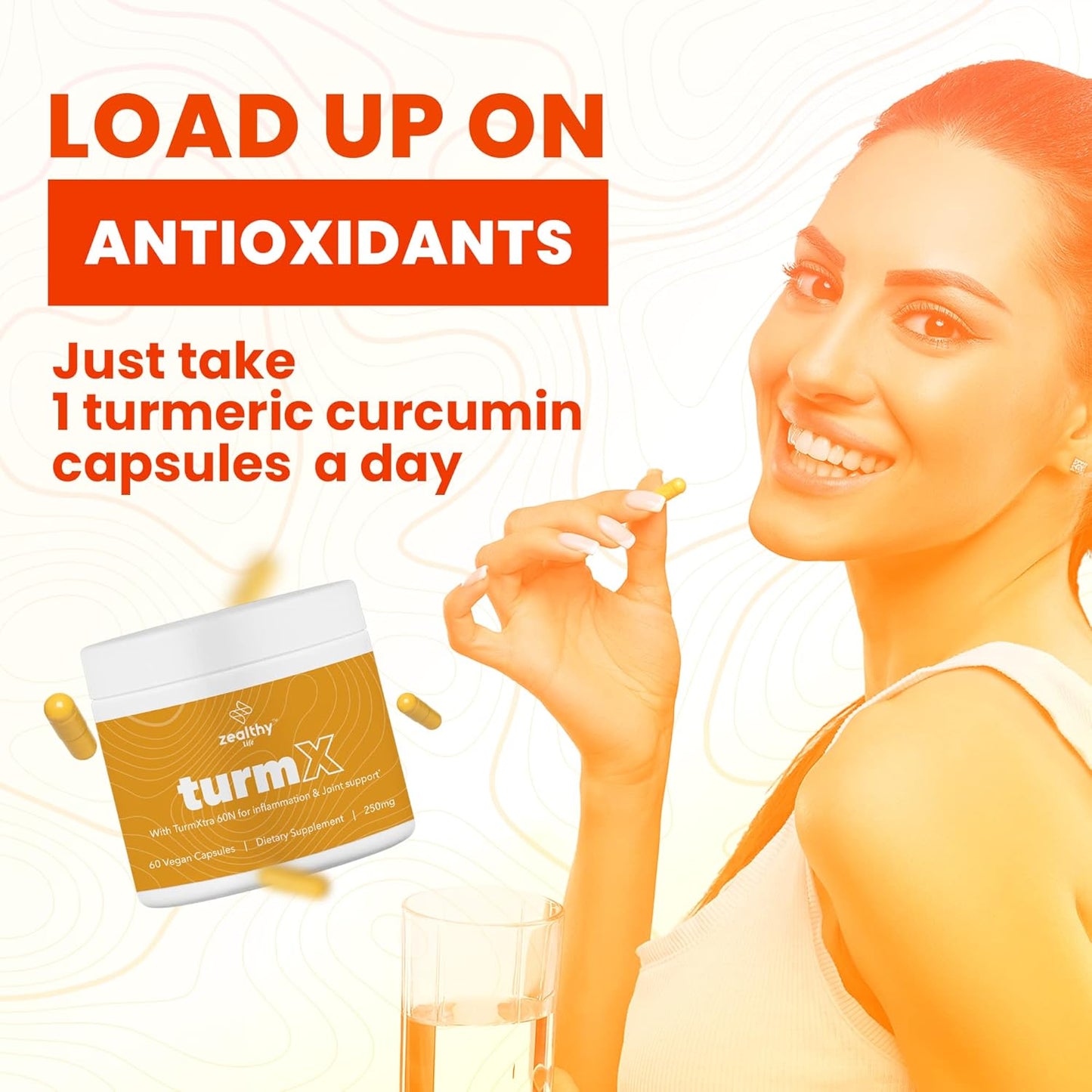 High-Potency Turmeric Capsules for Joint Support - Non-GMO Turmeric Supplements, 250mg per Capsule, 60 Vegan Capsules by Zealthy Life