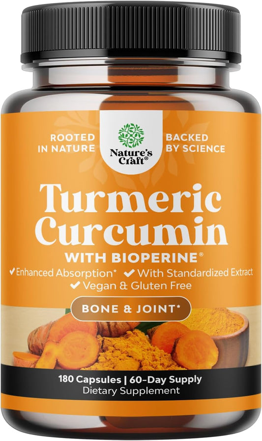 High Potency Turmeric Curcumin Supplement with Black Pepper Extract for Joint Health - 95% Curcuminoids for Daily Support - Enhanced Absorption with Bioperine