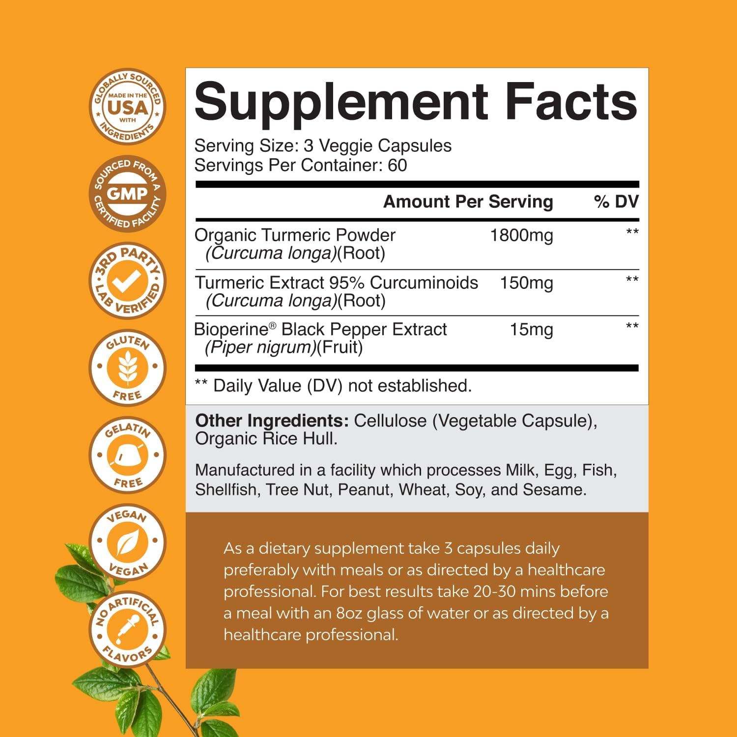 High Potency Turmeric Curcumin Supplement with Black Pepper Extract for Joint Health - 95% Curcuminoids for Daily Support - Enhanced Absorption with Bioperine