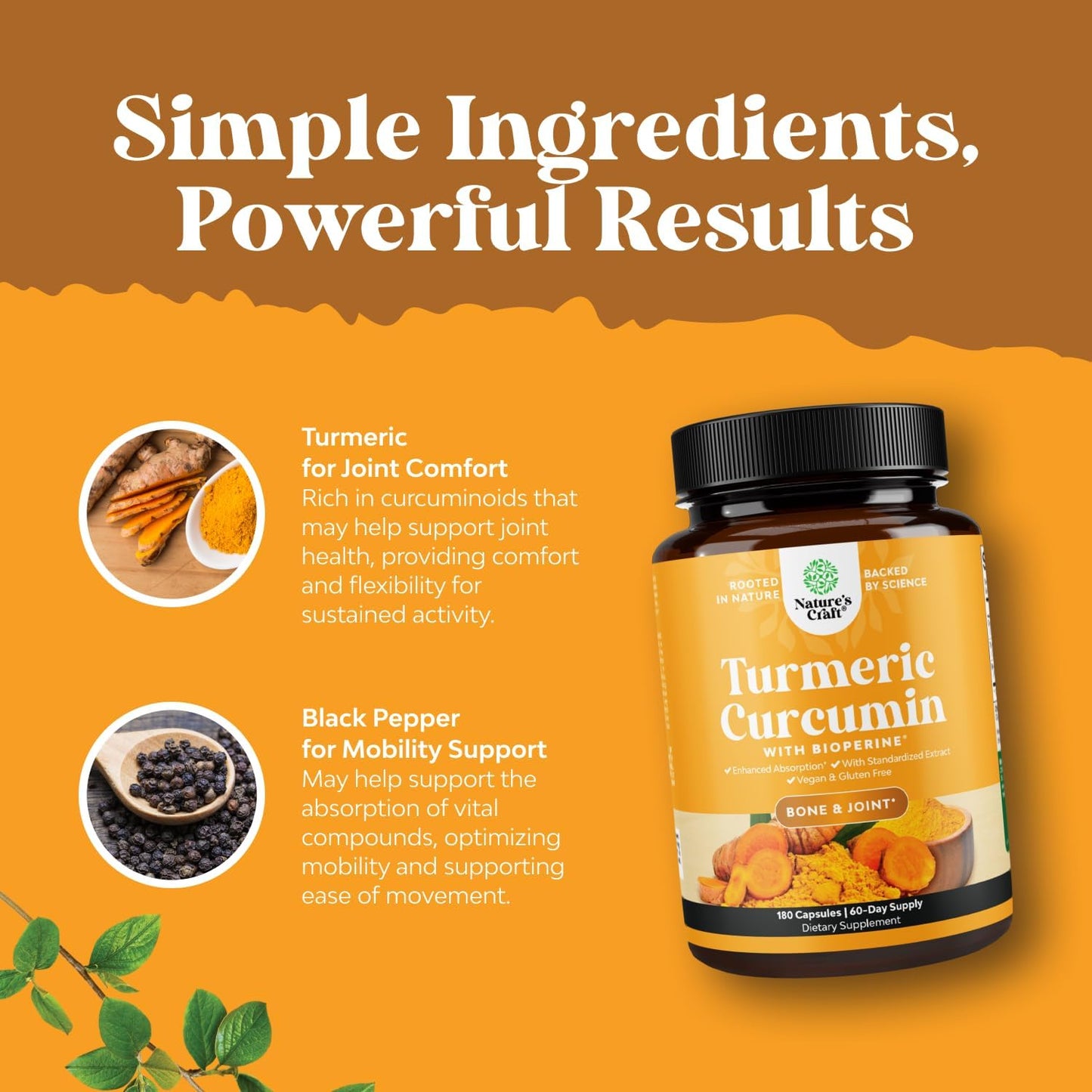 High Potency Turmeric Curcumin Supplement with Black Pepper Extract for Joint Health - 95% Curcuminoids for Daily Support - Enhanced Absorption with Bioperine