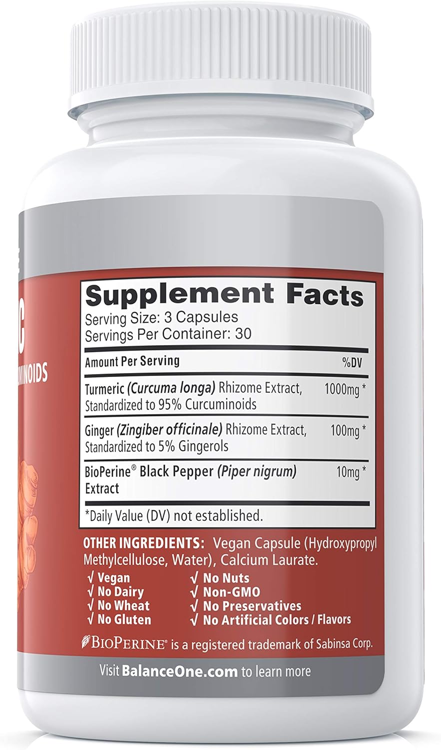 High Potency Turmeric Curcumin Supplement with Ginger Extract and BioPerine - 1000mg, 95% Curcuminoids - Joint & Immune Support - 30 Day Supply
