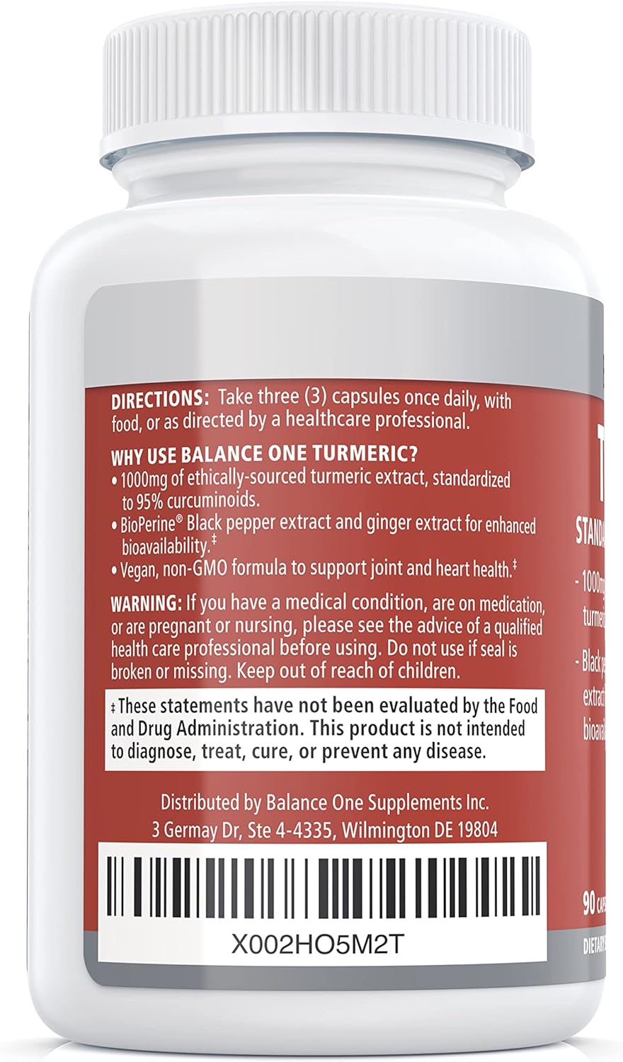 High Potency Turmeric Curcumin Supplement with Ginger Extract and BioPerine - 1000mg, 95% Curcuminoids - Joint & Immune Support - 30 Day Supply