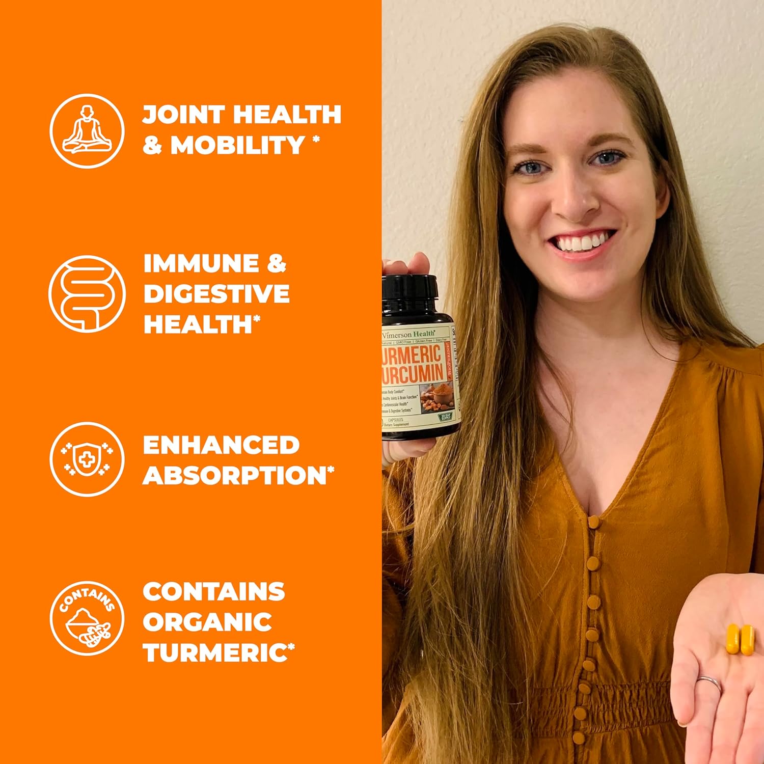 High Potency Turmeric Curcumin Supplement with Organic Tumeric 1200mg - 60 Capsules for Immune & Joint Health