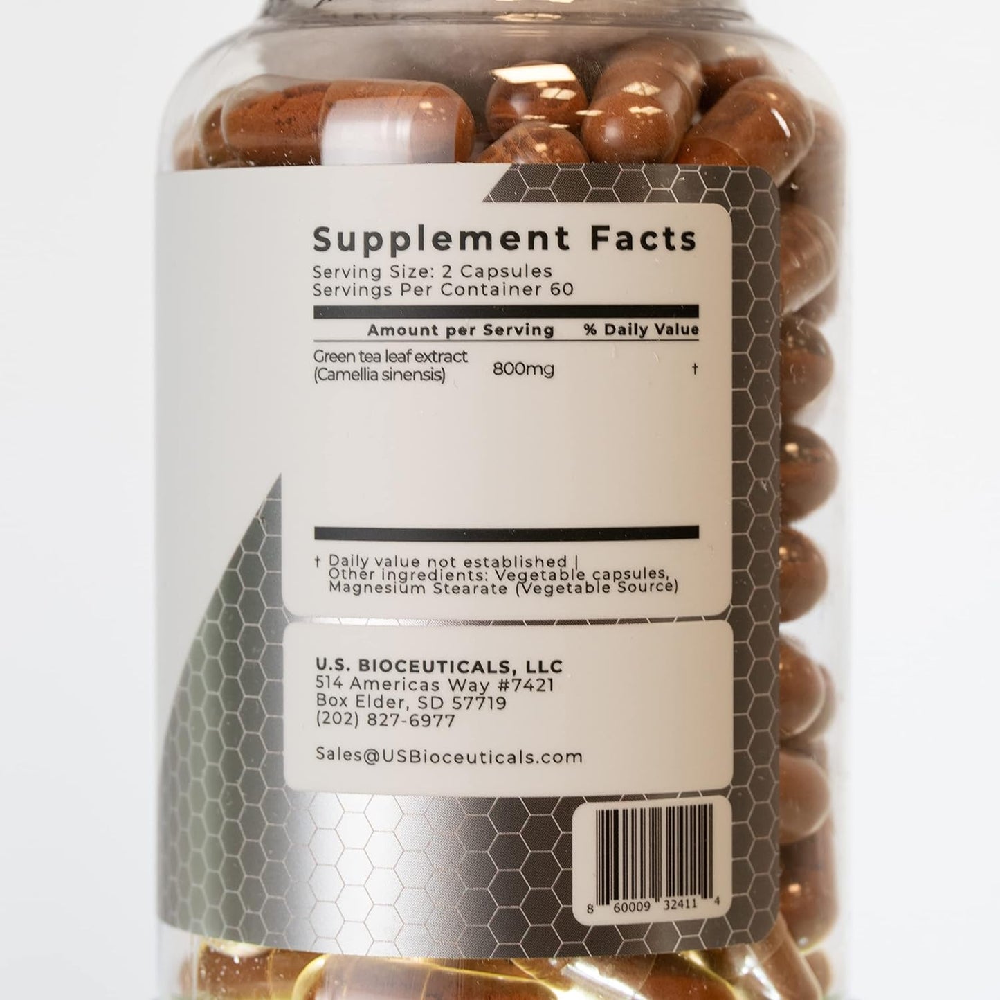 High Potency U.S. Bioceuticals Green Tea Capsules - 120 Count - 350mg EGCG - 99.9% Polyphenols - Health Support