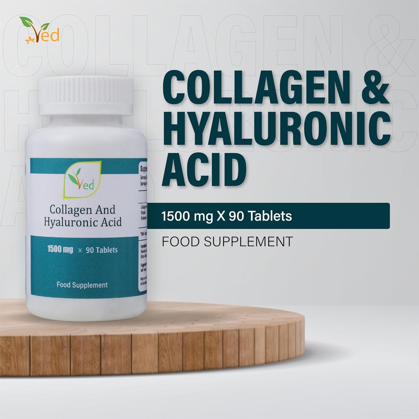 High Potency VED Ultra Pure Collagen & Hyaluronic Acid Tablets - 90 Count, 1500mg per Tablet