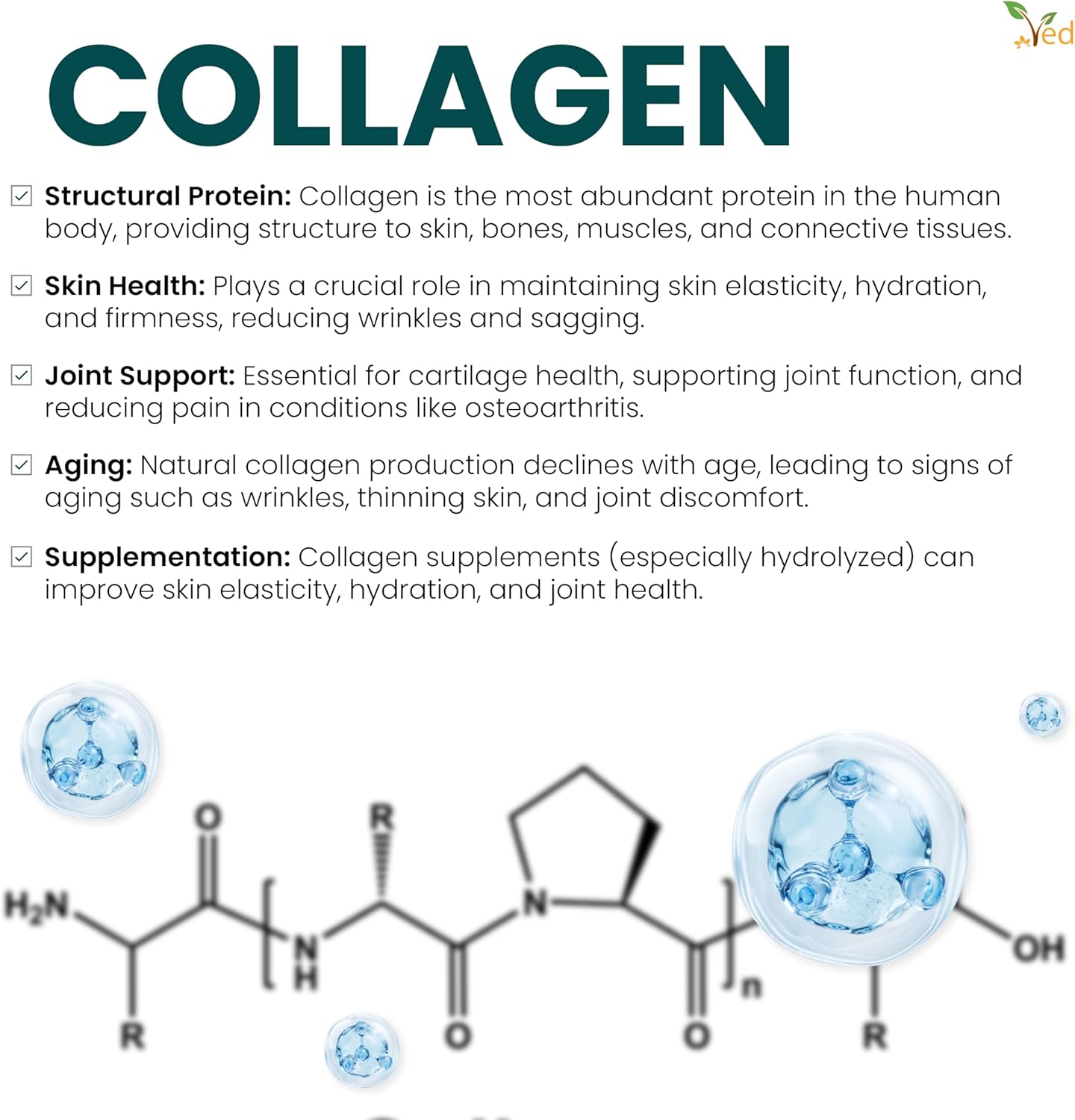 High Potency VED Ultra Pure Collagen & Hyaluronic Acid Tablets - 90 Count, 1500mg per Tablet