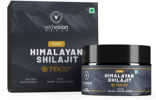 High Potency VedVision Pure Himalayan Shilajit Resin - 400mg A Grade with 75%+ Fulvic Acid & 85+ Trace Minerals - Men & Women - Lab Tested - 75 Servings
