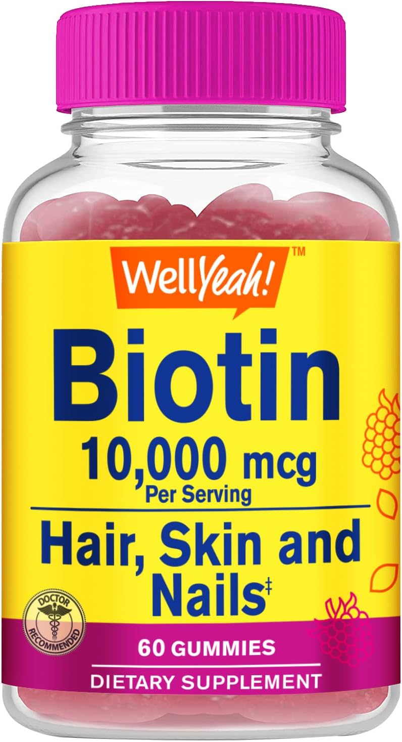 High Potency Vegan Biotin Gummies 10,000 mcg for Hair, Skin, Nails - Gluten-Free, Non-GMO - Delicious Berry Flavor - 60 Gummies