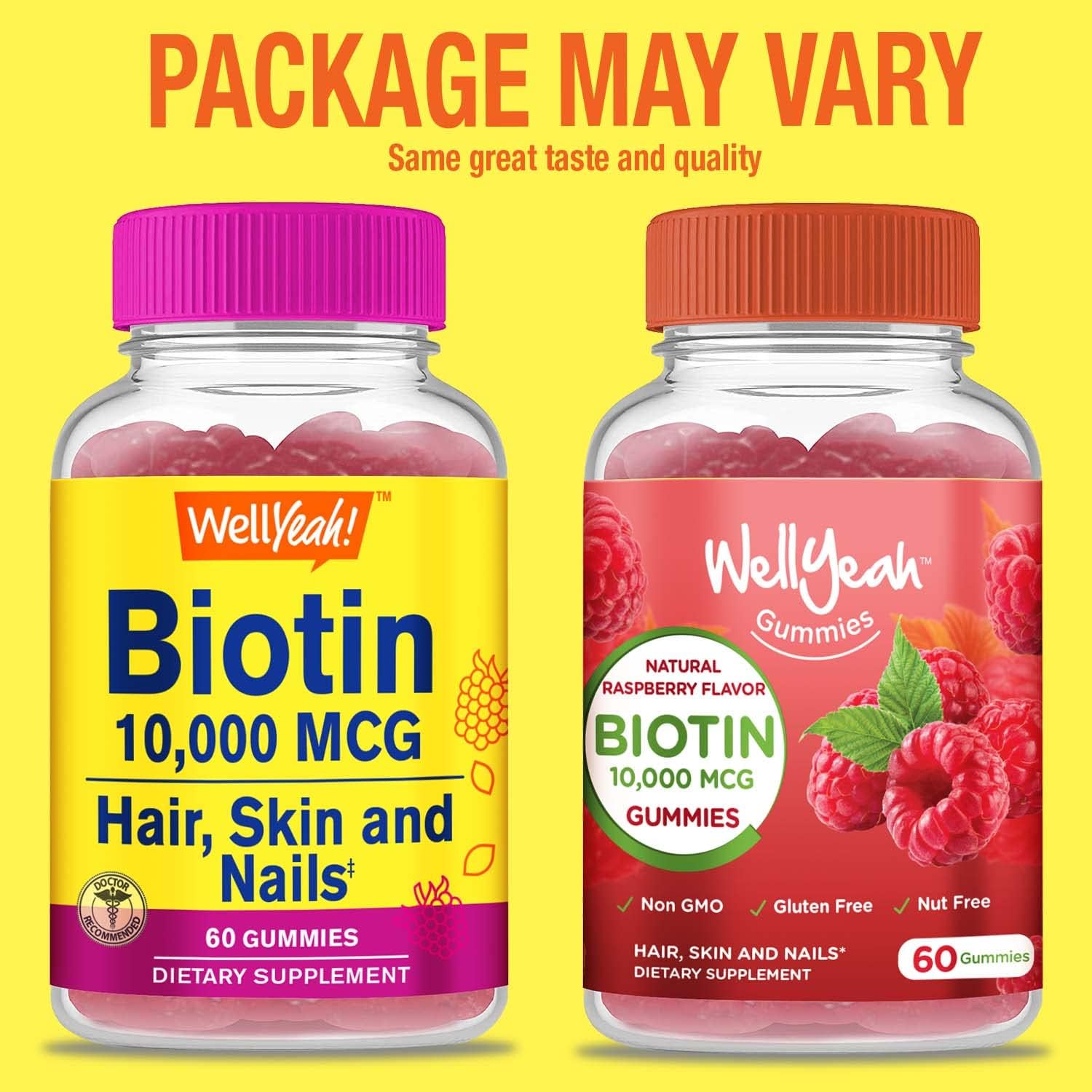 High Potency Vegan Biotin Gummies 10,000 mcg for Hair, Skin, Nails - Gluten-Free, Non-GMO - Delicious Berry Flavor - 60 Gummies