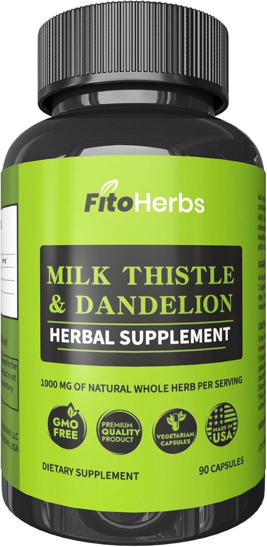 High-Potency Vegan Milk Thistle & Dandelion Capsules for Liver Detox & Digestive Health Support - 1000mg Antioxidant Supplements - 90 Count