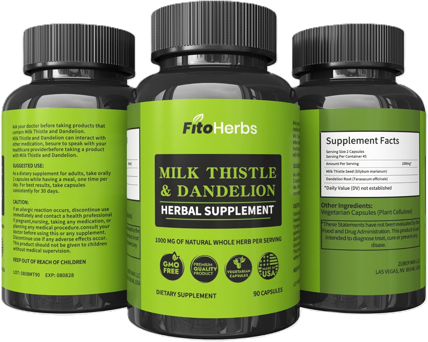 High-Potency Vegan Milk Thistle & Dandelion Capsules for Liver Detox & Digestive Health Support - 1000mg Antioxidant Supplements - 90 Count