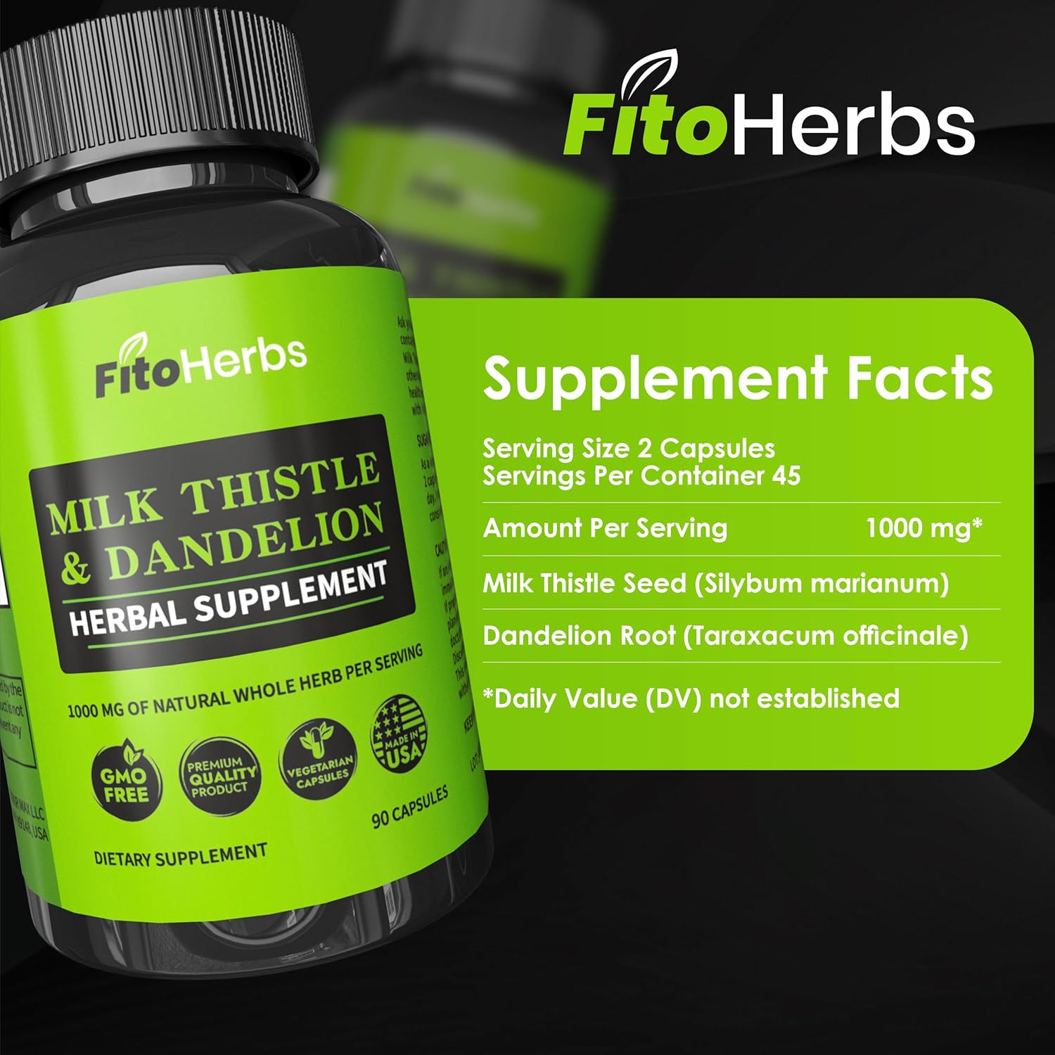 High-Potency Vegan Milk Thistle & Dandelion Capsules for Liver Detox & Digestive Health Support - 1000mg Antioxidant Supplements - 90 Count