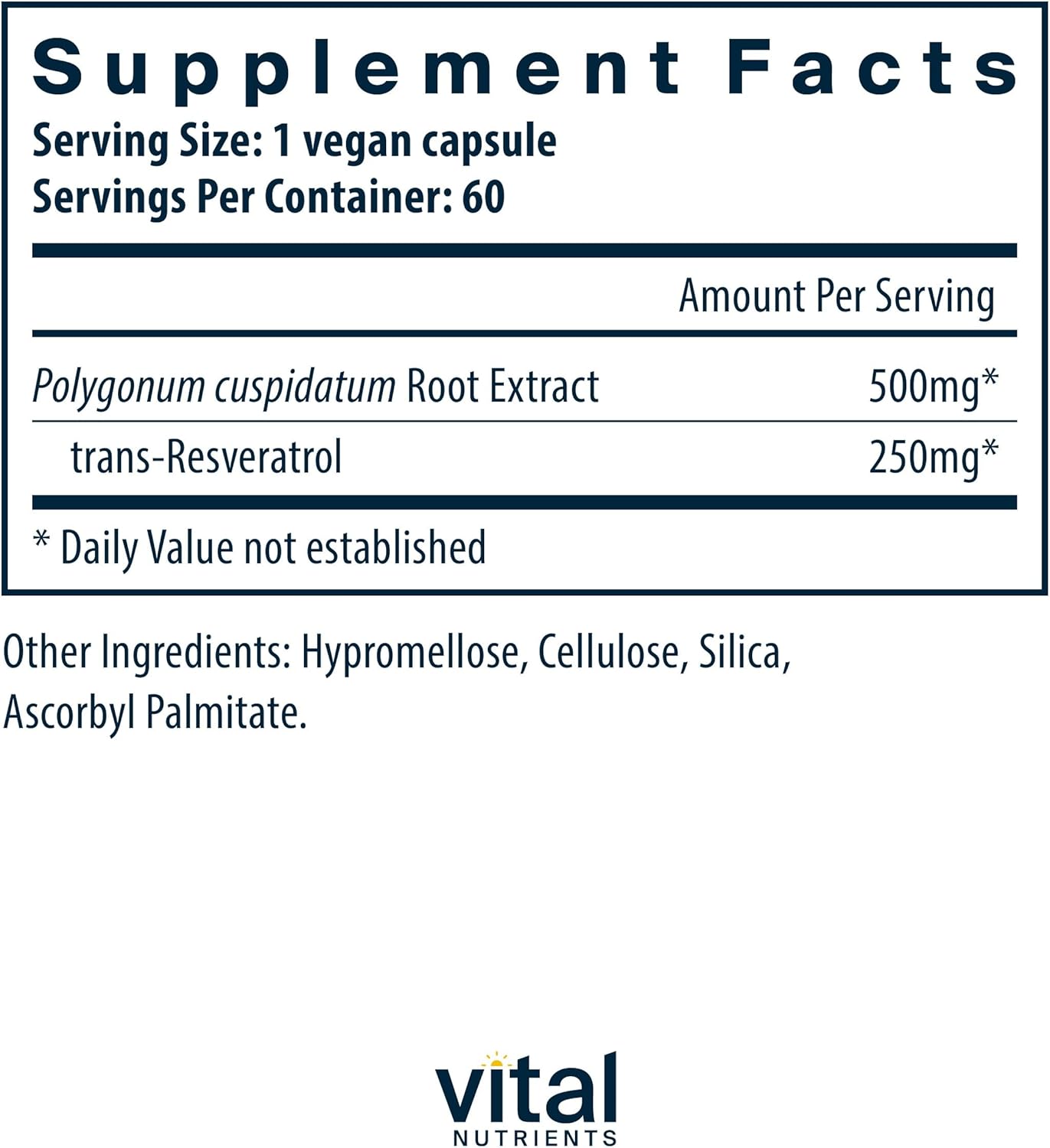 High Potency Vegan Resveratrol Supplement for Cardiovascular and Cell Health, Gluten-Free, Non-GMO - 60 Capsules