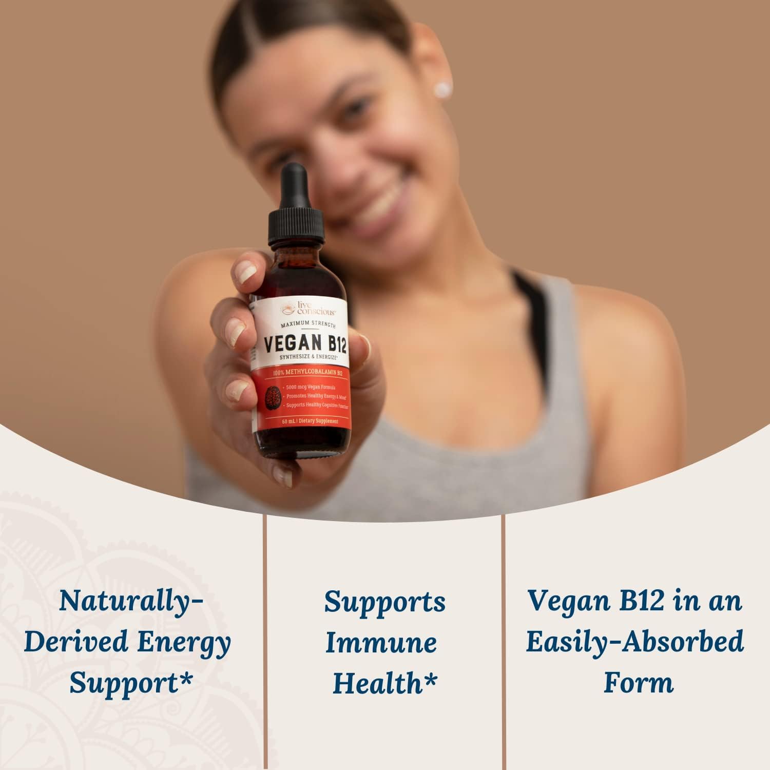 High-Potency Vegan Vitamin B12 Liquid Drops - 5000mcg Methylcobalamin Formula for Energy, Memory, Immune Support - 60 Servings