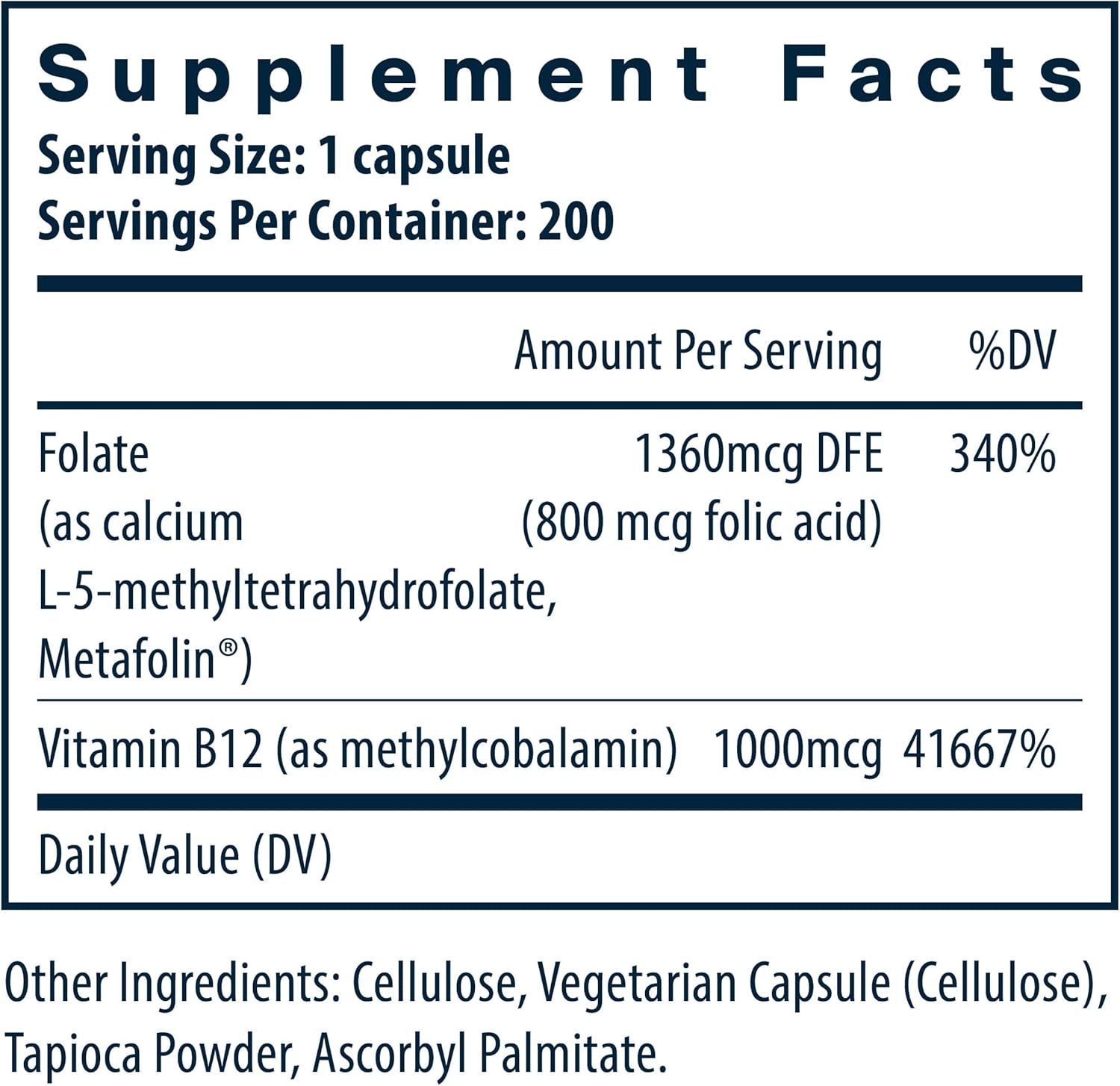 High-Potency Vegan Vitamin B12 & Methylated Folate Supplement for Nervous System and Metabolism Support - 200 Capsules