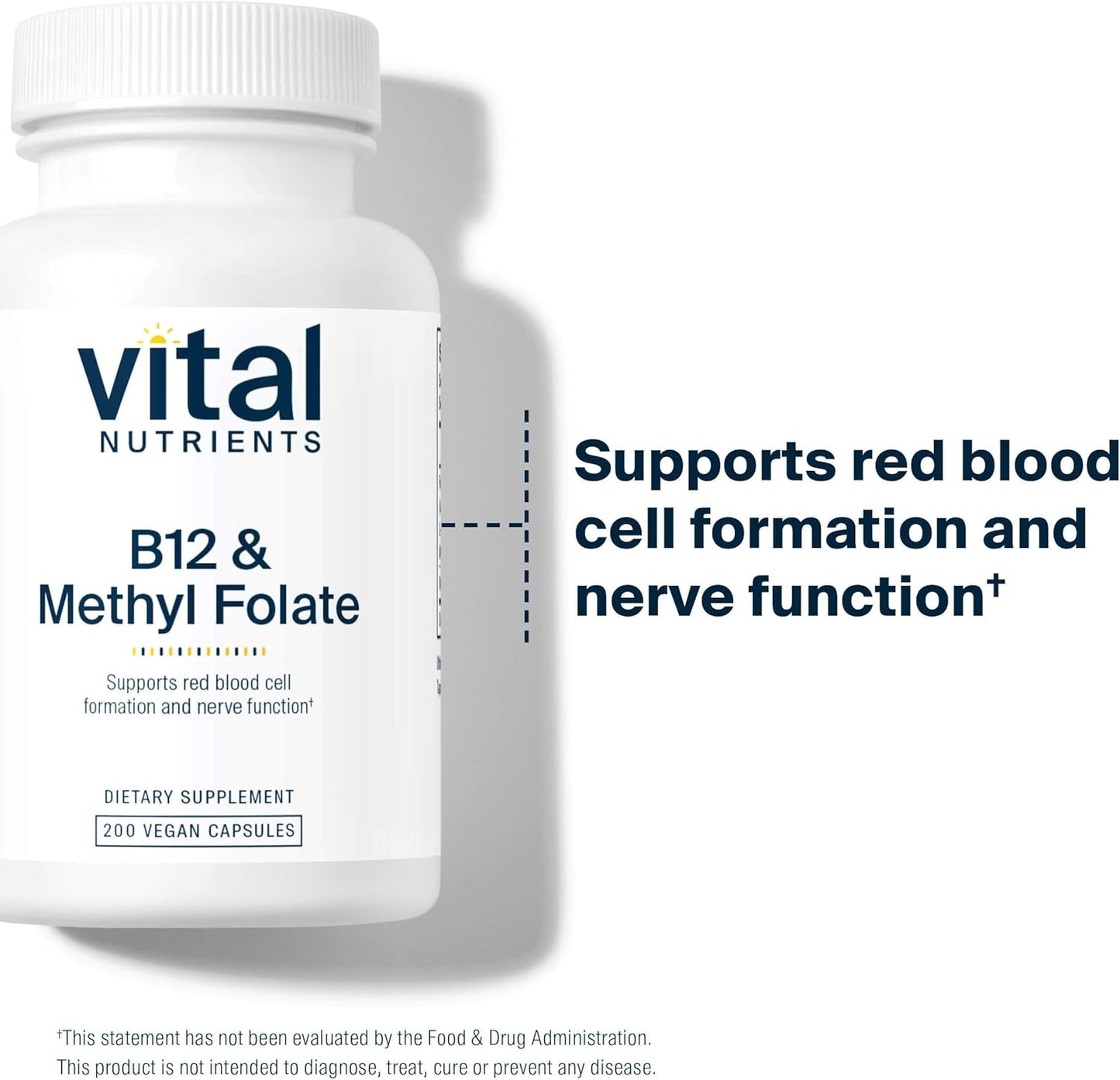 High-Potency Vegan Vitamin B12 & Methylated Folate Supplement for Nervous System and Metabolism Support - 200 Capsules