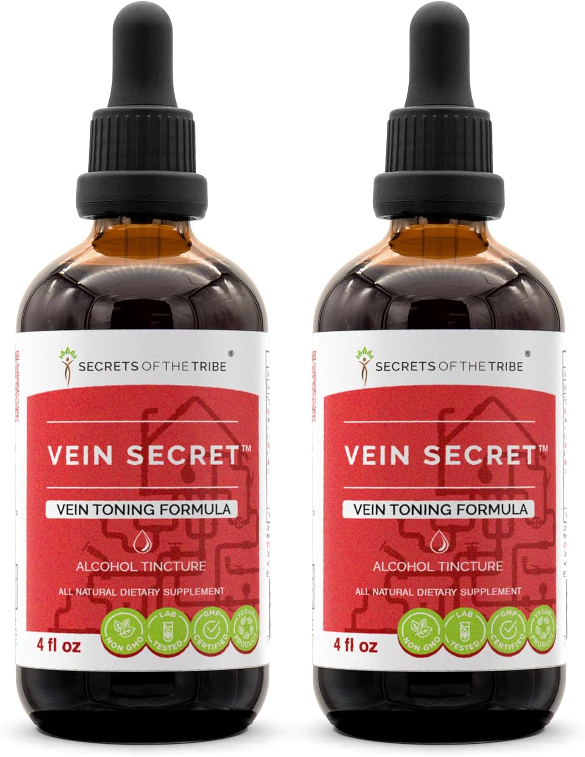 High-Potency Vein Toning Herbal Drops Alcohol Extract - Butcher's Broom, Horse Chestnut, Prickly Ash, Rosemary, Stone Root - 2x4 oz Tincture by Secrets of the Tribe