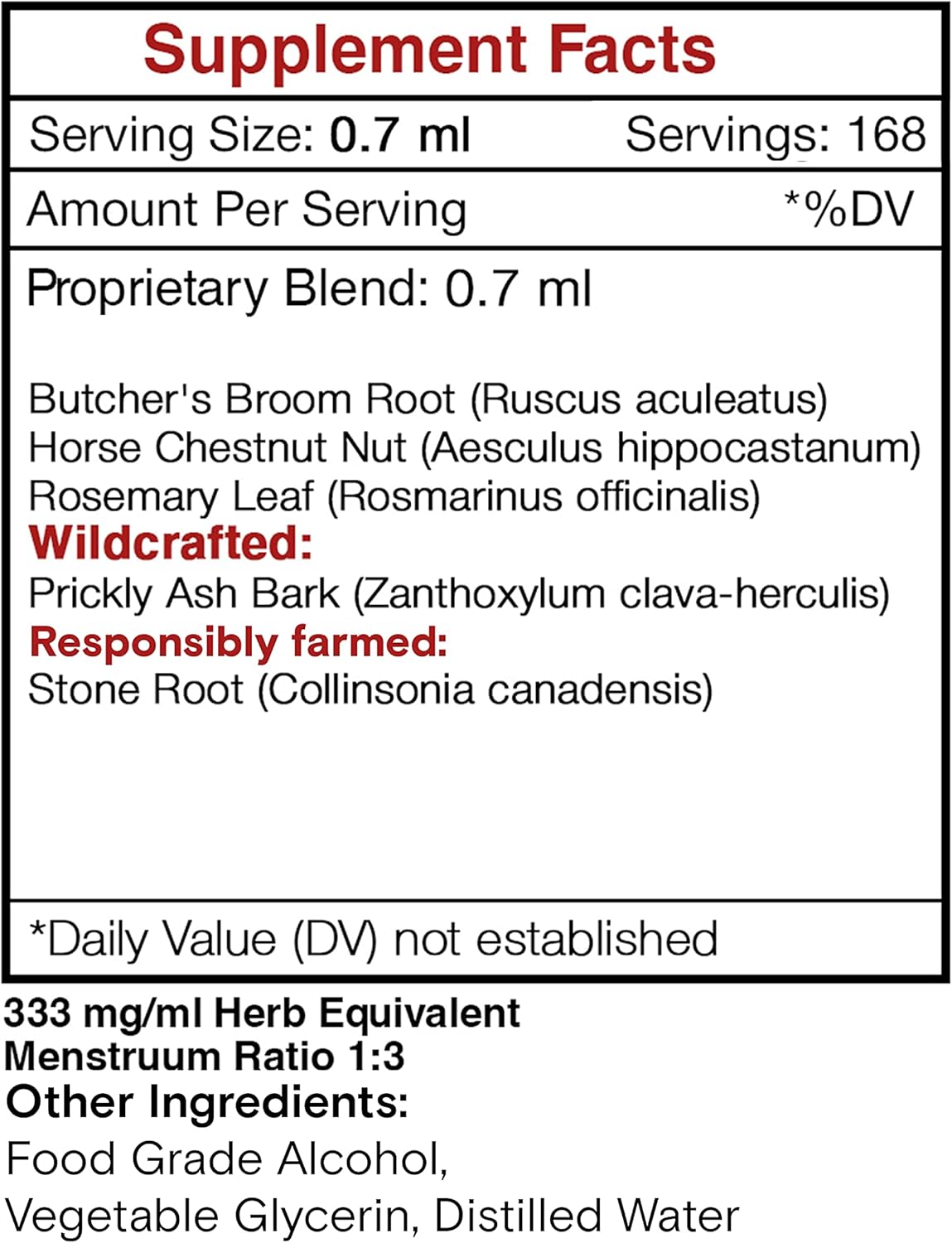 High-Potency Vein Toning Herbal Drops Alcohol Extract - Butcher's Broom, Horse Chestnut, Prickly Ash, Rosemary, Stone Root - 2x4 oz Tincture by Secrets of the Tribe