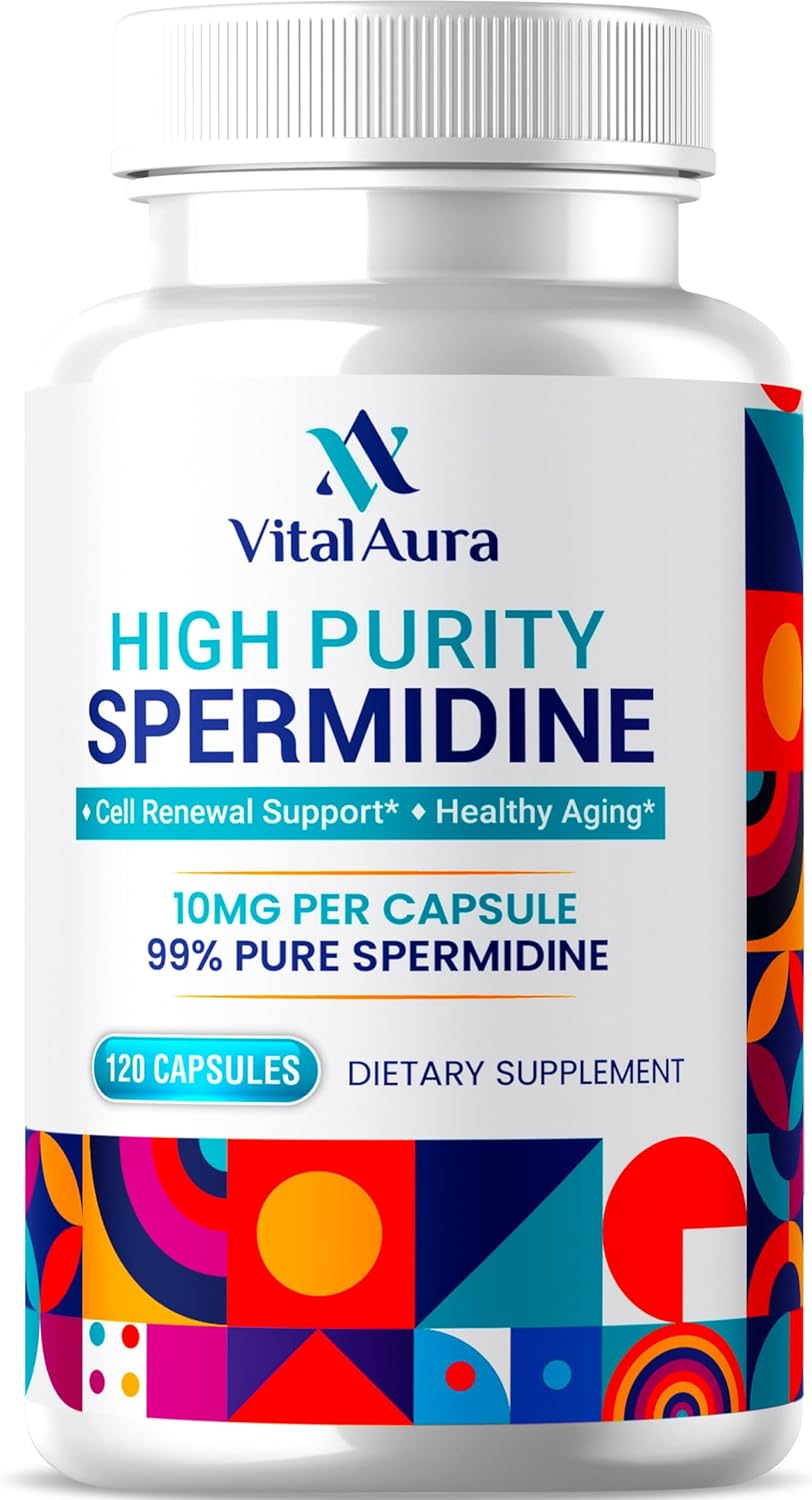 High Potency Vital Aura Spermidine Supplement - 10mg x 120 Capsules | 4 Month Supply for Healthy Aging, Brain & Cellular Health - 100x More Powerful Than Wheat Germ Extract