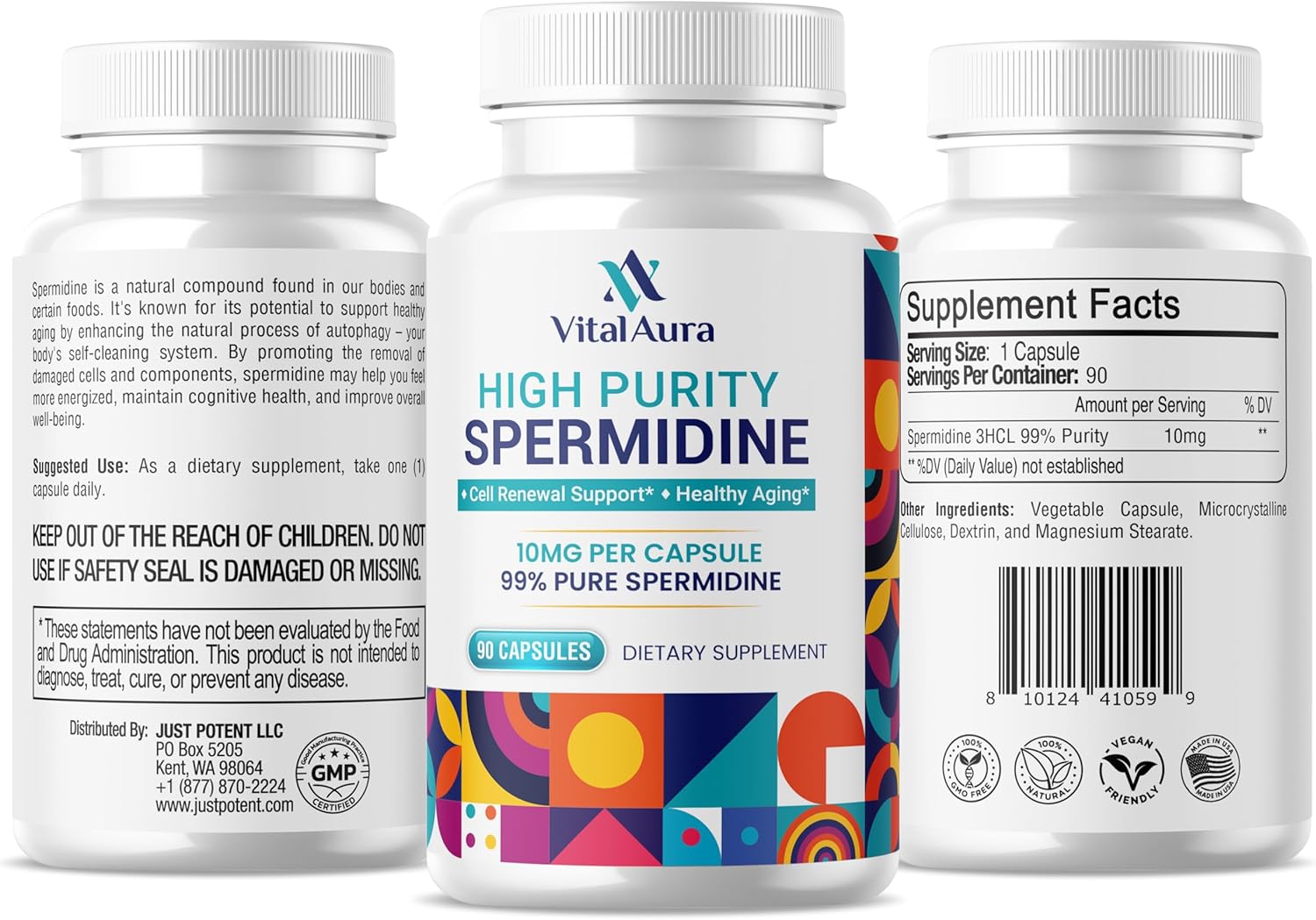 High Potency Vital Aura Spermidine Supplement - 10mg x 120 Capsules | 4 Month Supply for Healthy Aging, Brain & Cellular Health - 100x More Powerful Than Wheat Germ Extract