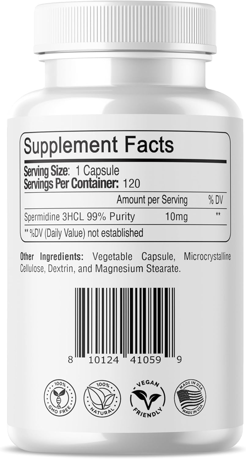 High Potency Vital Aura Spermidine Supplement - 10mg x 120 Capsules | 4 Month Supply for Healthy Aging, Brain & Cellular Health - 100x More Powerful Than Wheat Germ Extract