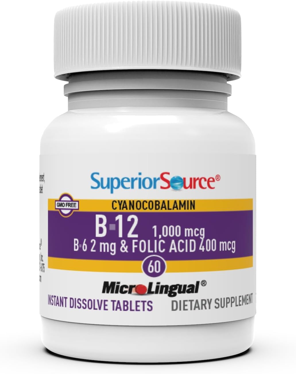 High Potency Vitamin B-12 Cyanocobalamin with B-6 and Folic Acid - Boost Brain & Heart Health - Enhance Energy - 60 Sublingual Tablets