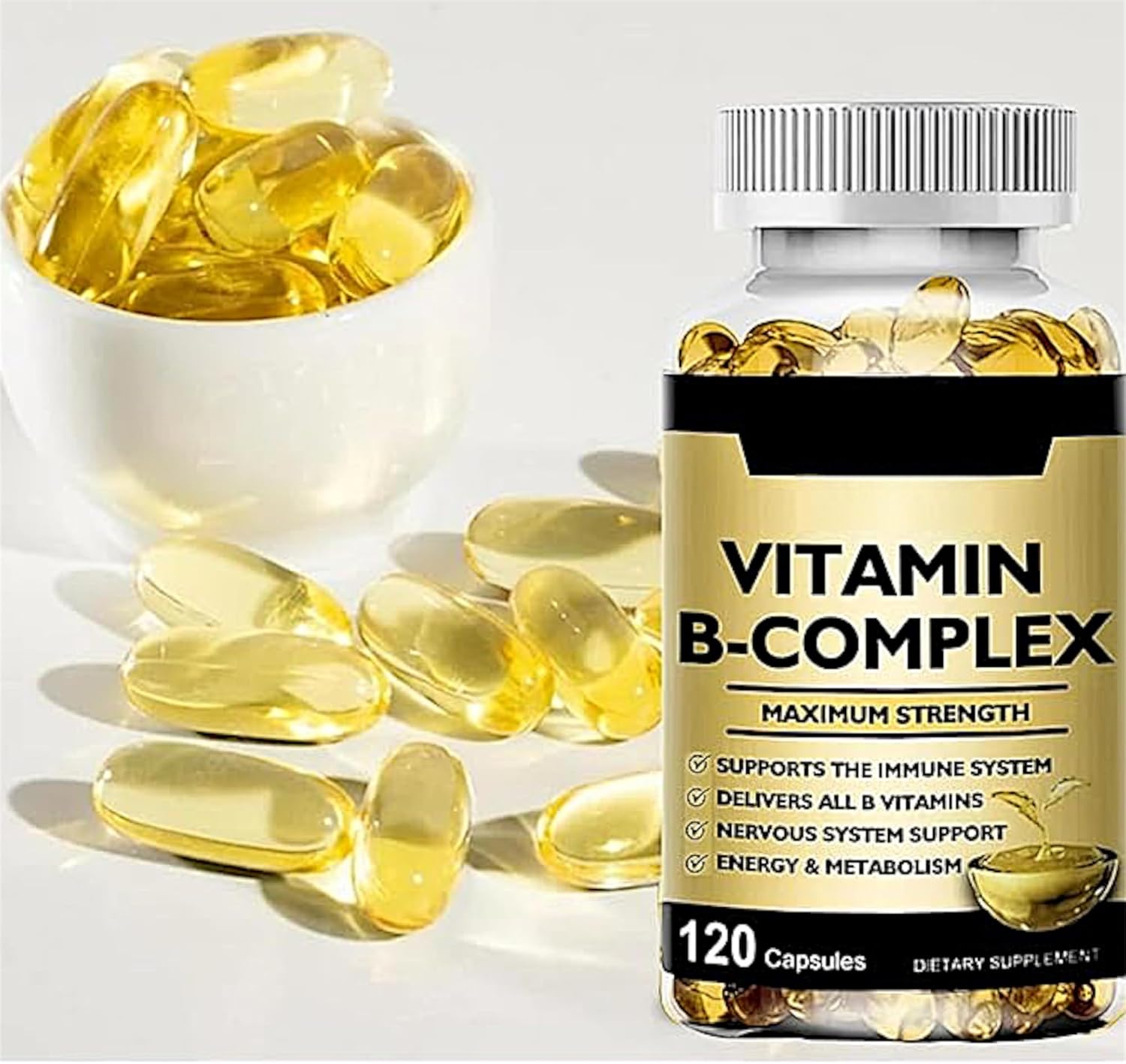 High-Potency Vitamin B-Complex with CoQ10 and Vitamin C - Energy and Metabolism Support, 120 Softgels, 60 Day Supply