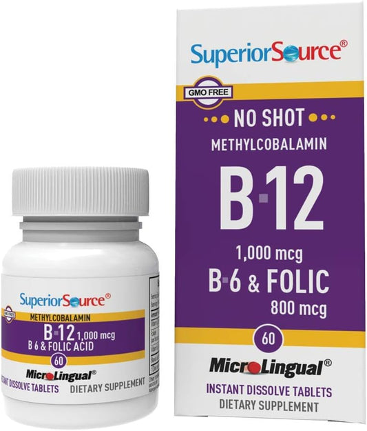 High Potency Vitamin B12 Methylcobalamin Tablets for Energy, Heart Health, Metabolism, Stress Relief - Non-GMO, Fast Dissolve, 60 Ct