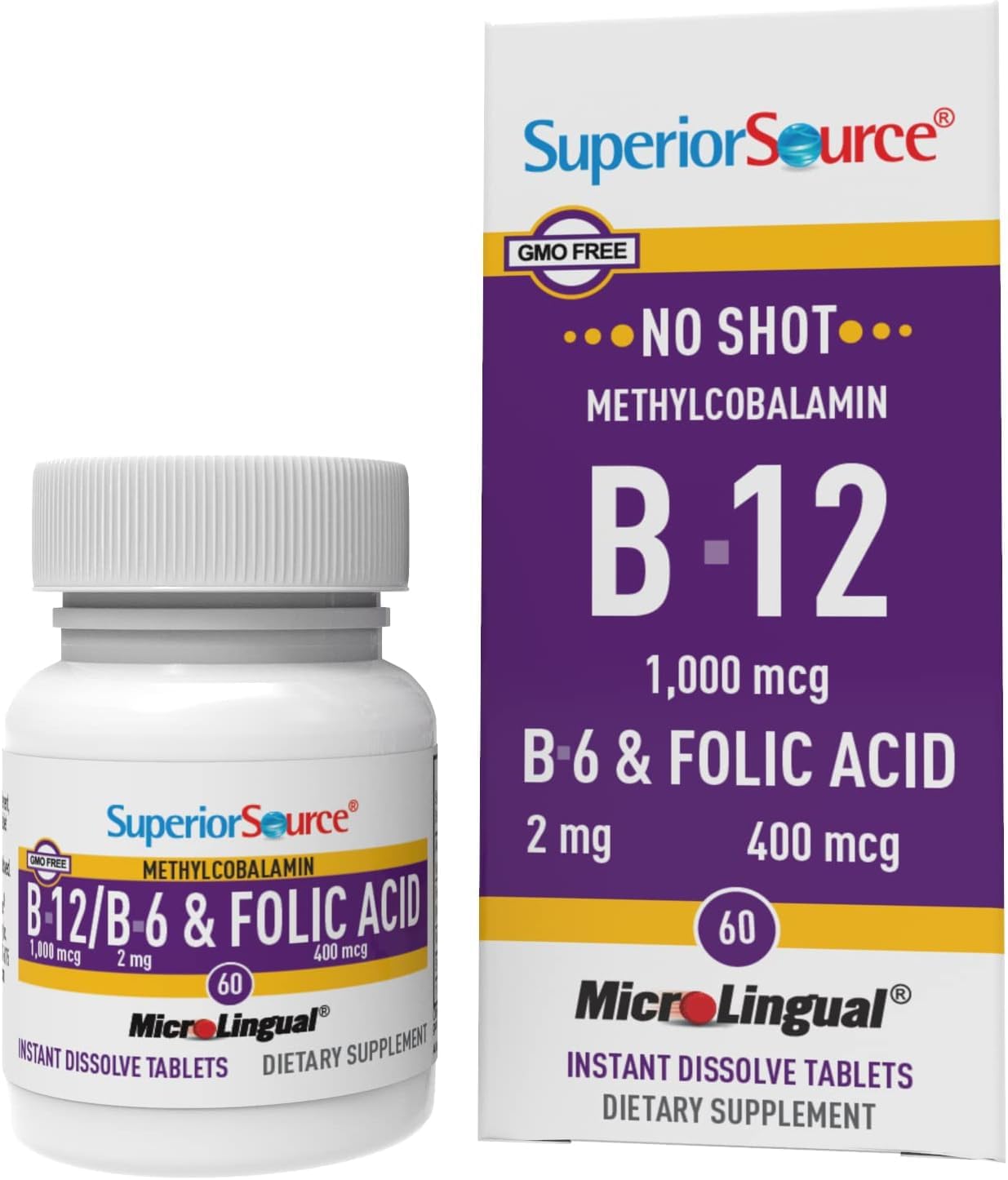 High Potency Vitamin B12 Methylcobalamin Tablets for Energy, Heart Health, Metabolism, Stress Relief - 60 Count, Non-GMO, Quick Dissolve