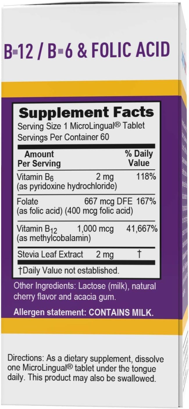 High Potency Vitamin B12 Methylcobalamin Tablets for Energy, Heart Health, Metabolism, Stress Relief - 60 Count, Non-GMO, Quick Dissolve