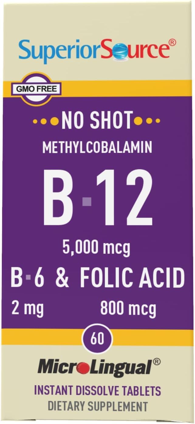 High Potency Vitamin B12 Methylcobalamin Tablets for Energy & Heart Health - 60 Ct, Non-GMO, Quick Dissolve Formula
