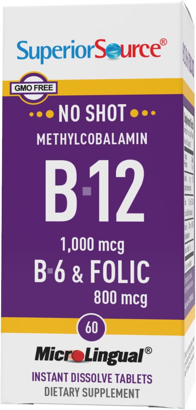 High Potency Vitamin B12 Methylcobalamin Tablets for Energy, Heart Health, Metabolism, Stress Relief - Non-GMO, Fast Dissolve, 60 Ct