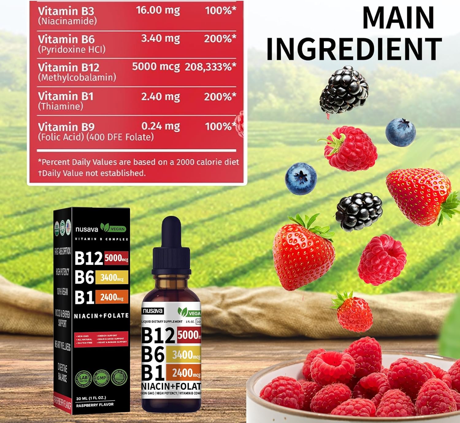 High Potency Vitamin B12 Sublingual Liquid Drops 5000 Mcg - Methylcobalamin B Complex for Energy - 2 Pack for Maximum Absorption