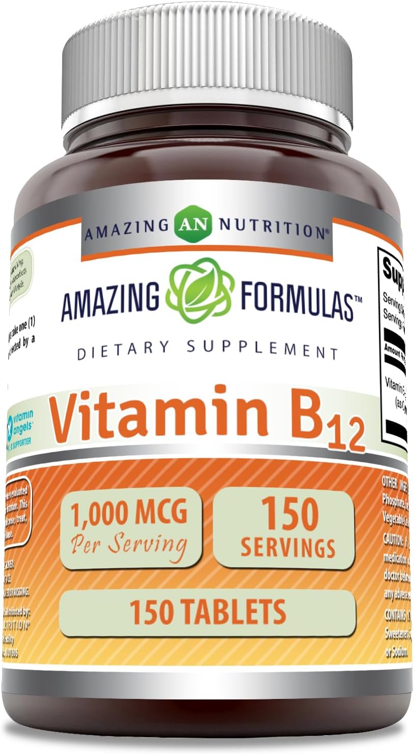 High Potency Vitamin B12 Supplement | 1000 Mcg per Tablet | Non-GMO & Gluten-Free | Made in USA | 150 Count