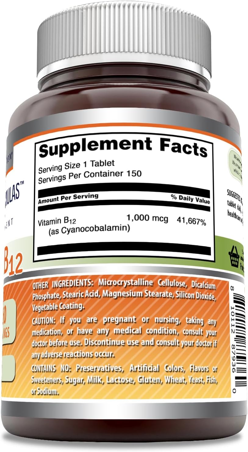 High Potency Vitamin B12 Supplement | 1000 Mcg per Tablet | Non-GMO & Gluten-Free | Made in USA | 150 Count