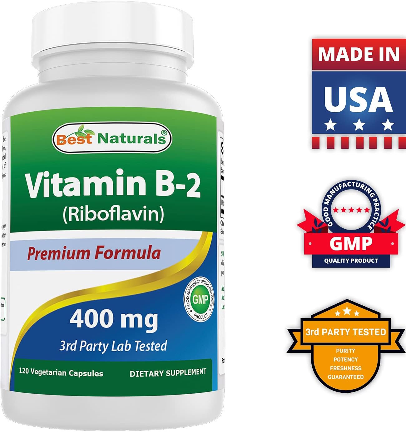 High Potency Vitamin B2 (Riboflavin) 400mg with Magnesium Glycinate 425 mg for Optimal Health