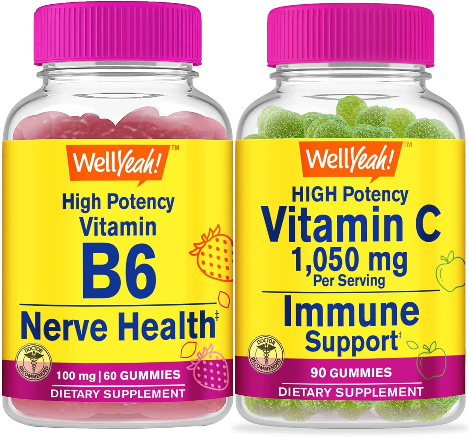 High Potency Vitamin B6 and Vitamin C Gummies Bundle - Delicious Chewable Supplement, Gluten and GMO Free