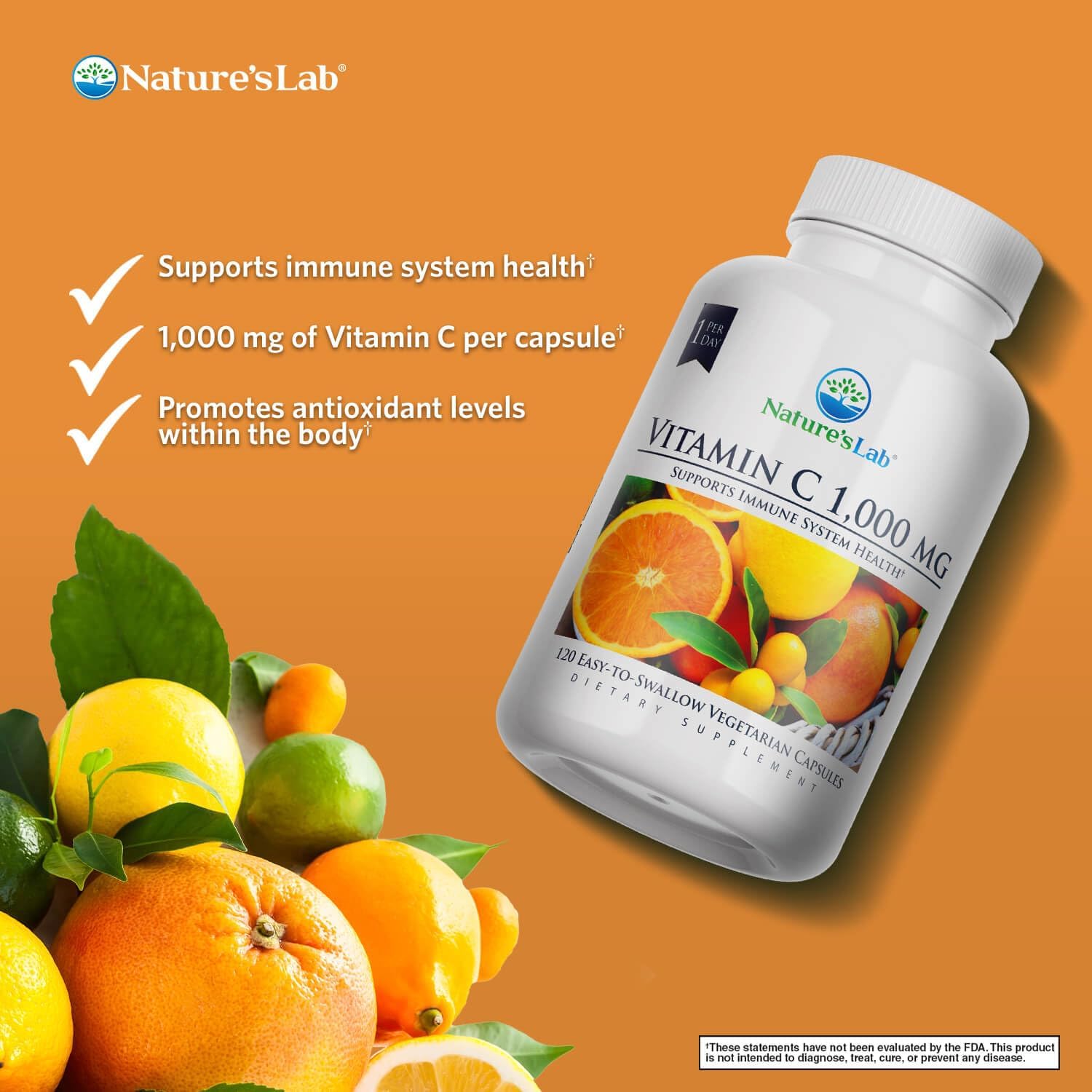 High Potency Vitamin C 1000mg Capsules for Immune System Support - 120 Count