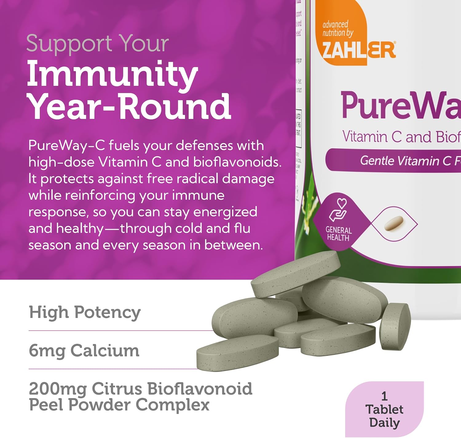 High Potency Vitamin C 1000mg Tablets with Bioflavonoids - Immune Support Supplement for Men & Women - Gentle on Stomach - Gluten Free - 180 Count