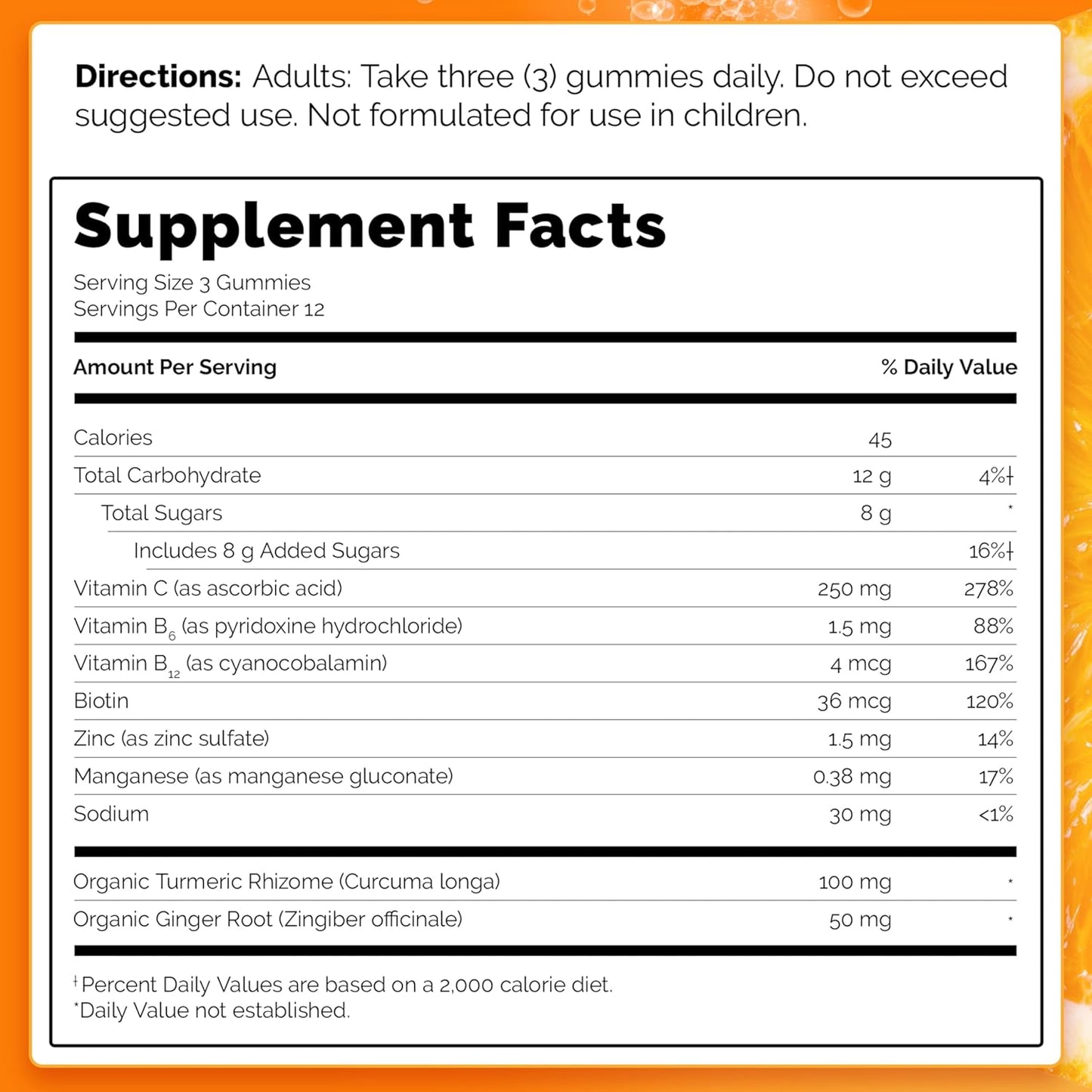 High Potency Vitamin C Gummies with Turmeric and Ginger for Immune Support - Citrus-Ginger Flavored, 36 Count
