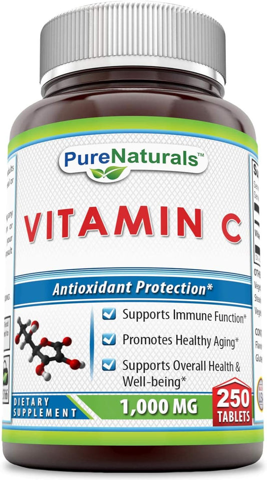 High Potency Vitamin C Tablets 1000mg - Immune System Support - Overall Health & Wellness - Anti-Aging Antioxidant - 250 Count